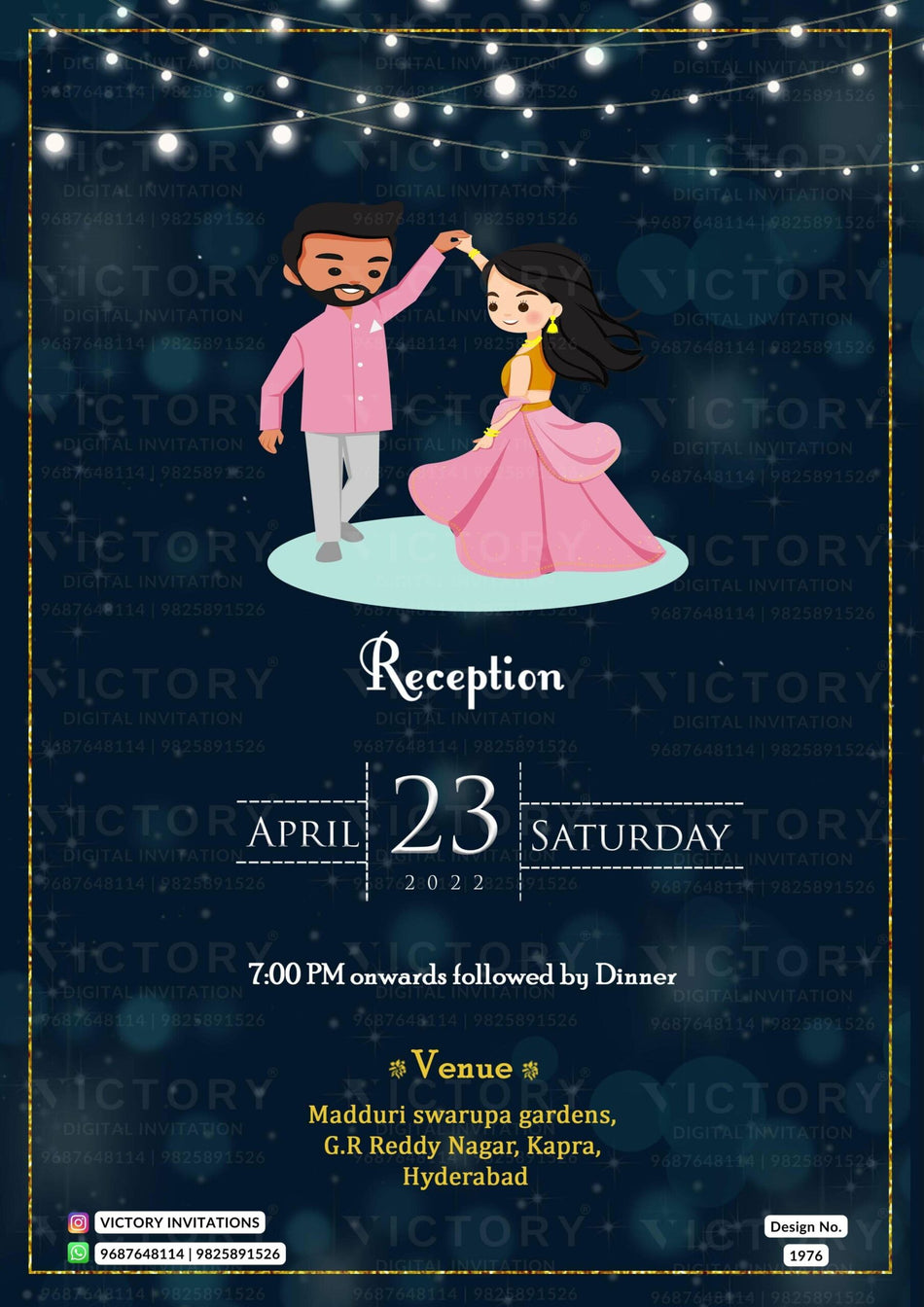Wedding ceremony invitation card of hindu south indian telugu family in English language with minimalistic theme design 1976