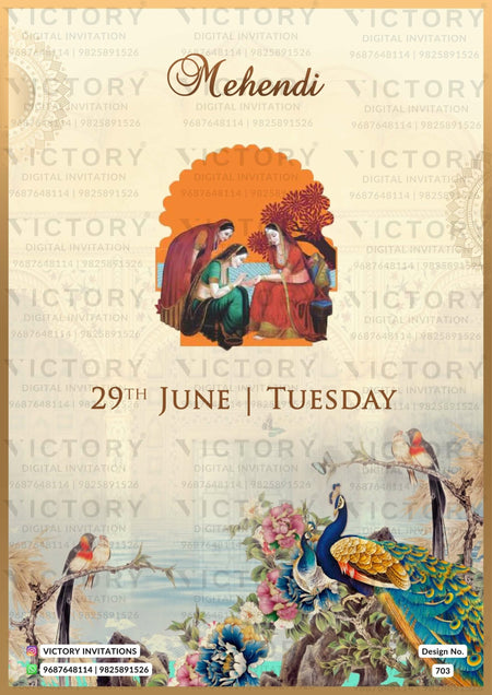 "Citrine White Digital Wedding Invitations with Intricate Doodles and Elements" Design No. 703