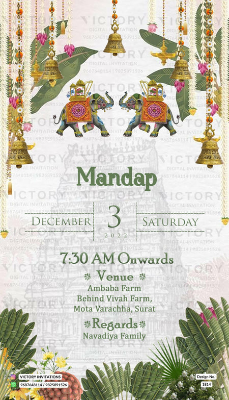 Off-White and Blush Pink Traditional Floral Theme Indian Wedding E-invitations with Haldi Couple No-face Illustration
