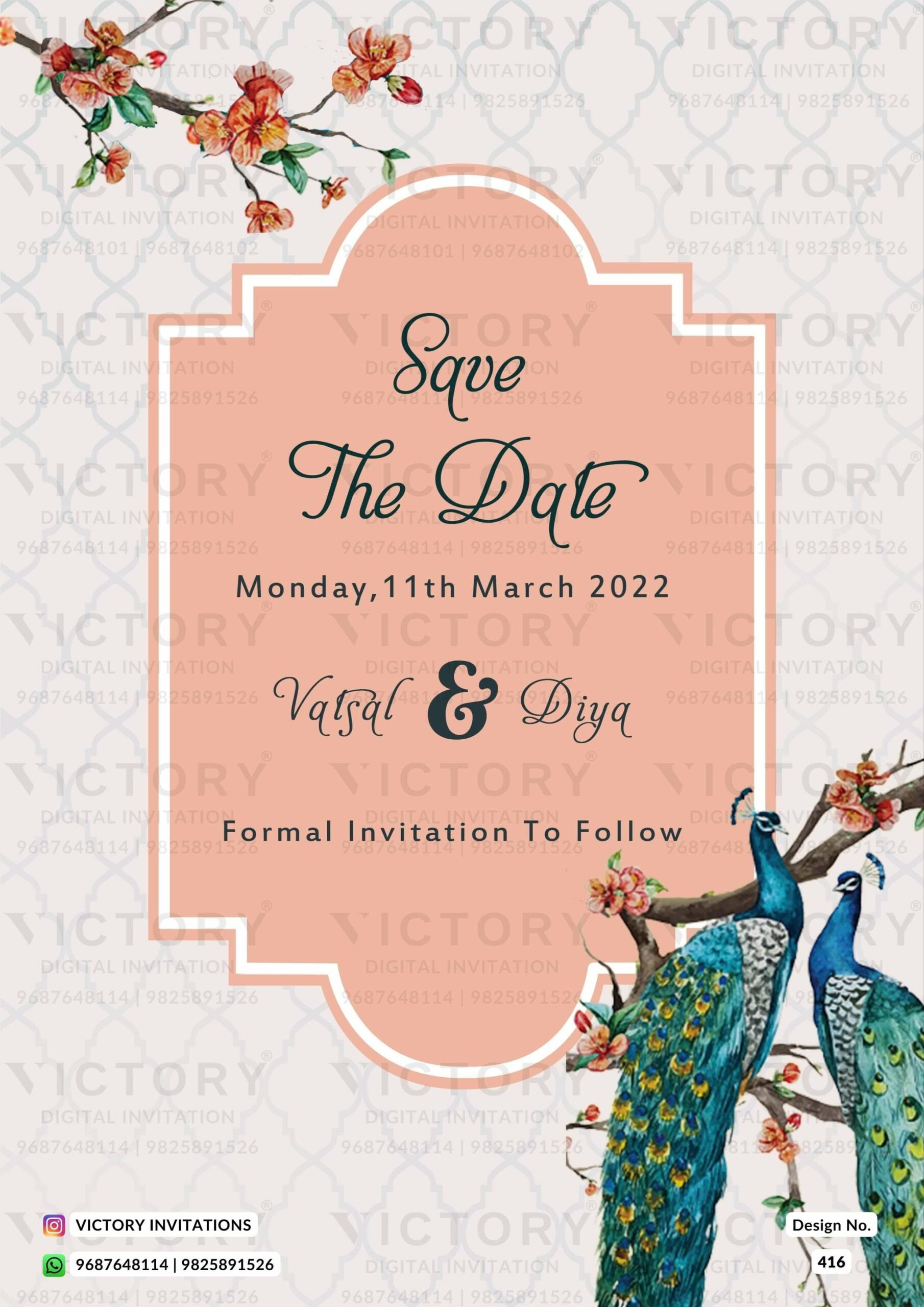 An Elegant Wedding Invitation in Shades of Vanilla Ice and Tealish Green, with Exquisite Peacock, Floral, and Arch Design