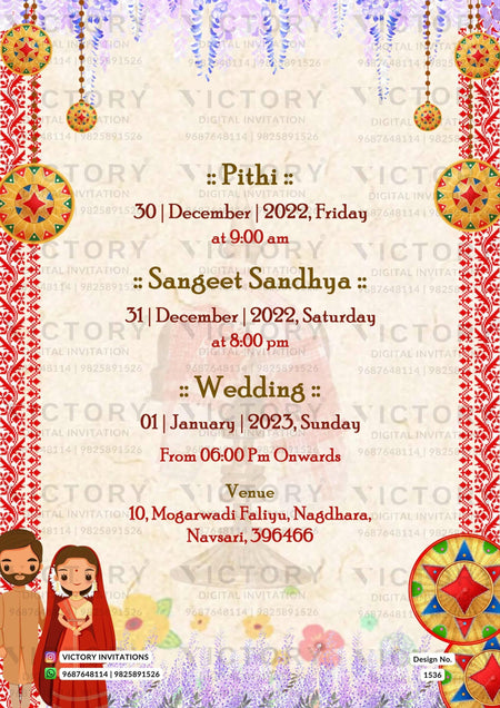 Festive Indian Virtual Wedding Invitation with Traditional Design Elements and Ganesh Logo.