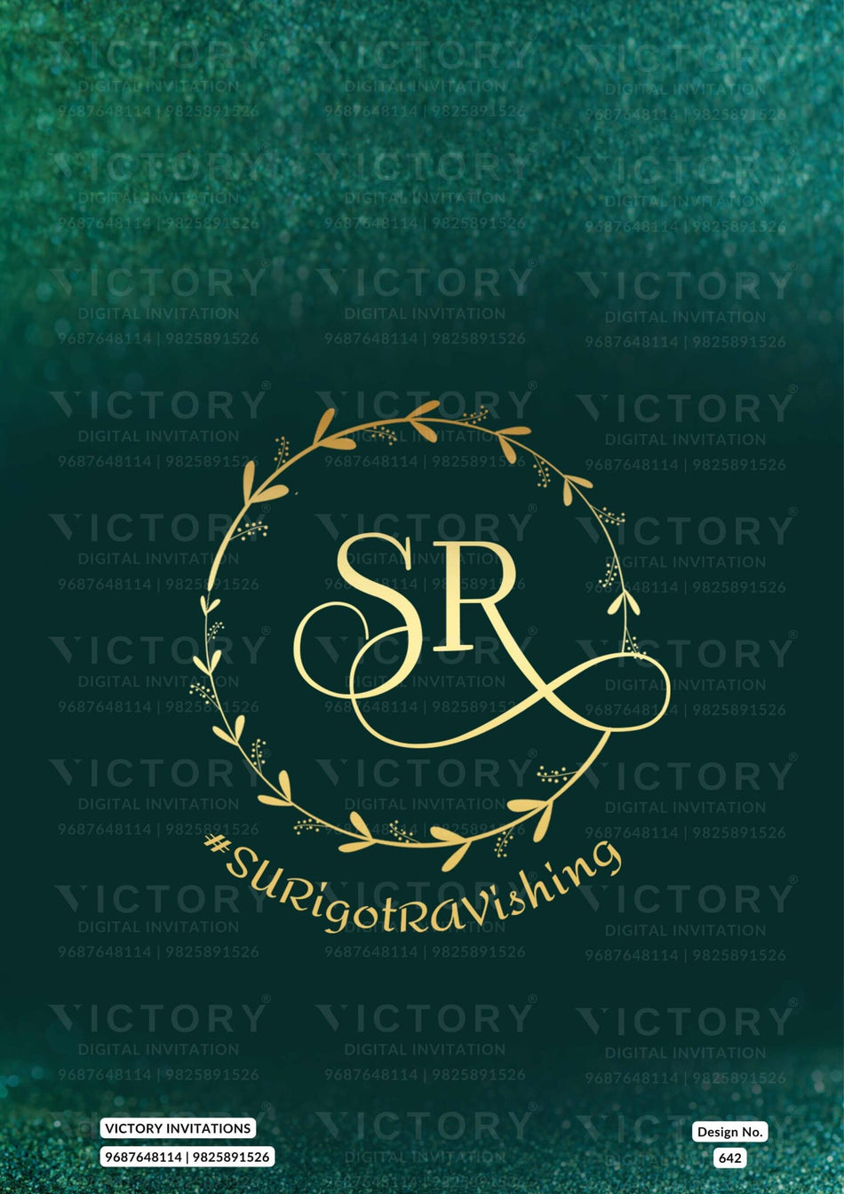 Engagement ceremony invitation card in english language with couple logo, ring as minimalistic theme design 642