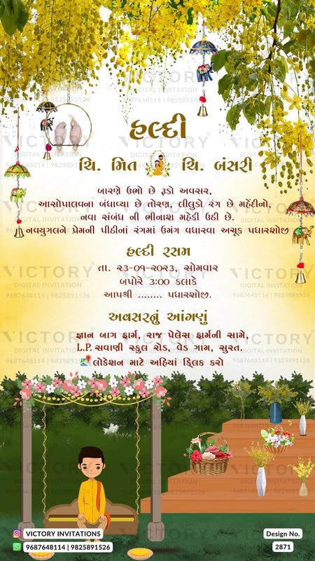 Pastel Shaded Traditional Whimsical and Vintage Theme Indian Gujarati Wedding E-invitations with Classic Wedding Doodle Illustrations, Design no. 2871