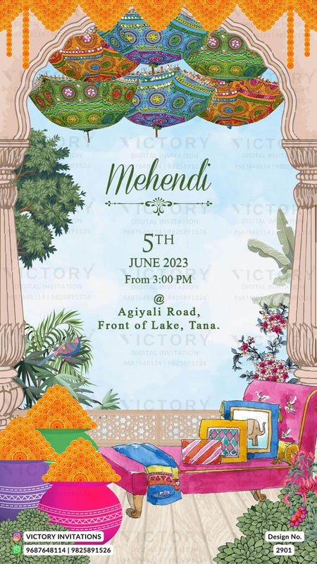 Blue and Ivory Whimsical Vintage Theme Indian Online Wedding Invites with Sikh Wedding Illustration, Design no. 2901