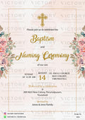 Baptism ceremony invitation card in english language with frame, flowers as minimalistic theme design 3003