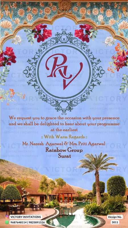 Save the Date card in english language with destination theme design 3011