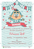 Digital Mundan Ceremony Invitation Of South Indian Family In English Language With Pastel Blue and Red Disney Theme Design No. 3024