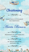 Baptism ceremony invitation card in english language with cloud, plane as asthetic theme design 304