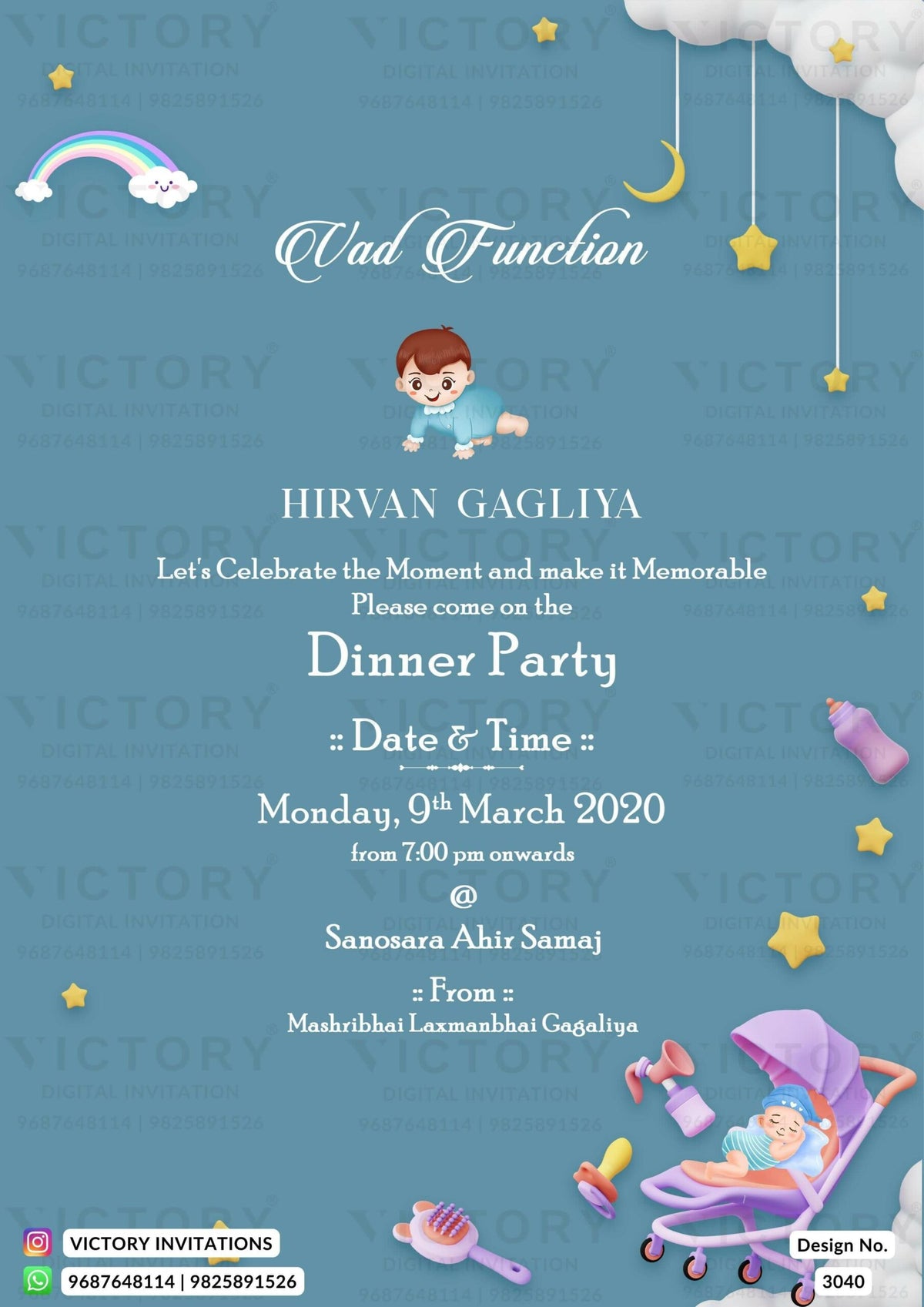 Vad Invitation Vad Ceremony invitation card in english language with baby doodle as m ...