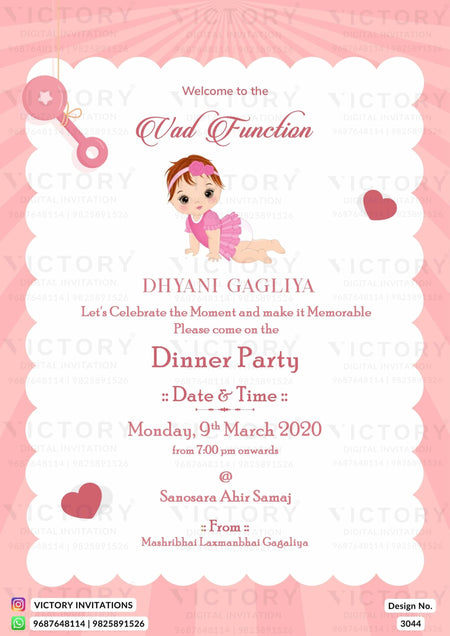 Vad Ceremony invitation card in english language with baby doodle as minimalistic theme design 3044