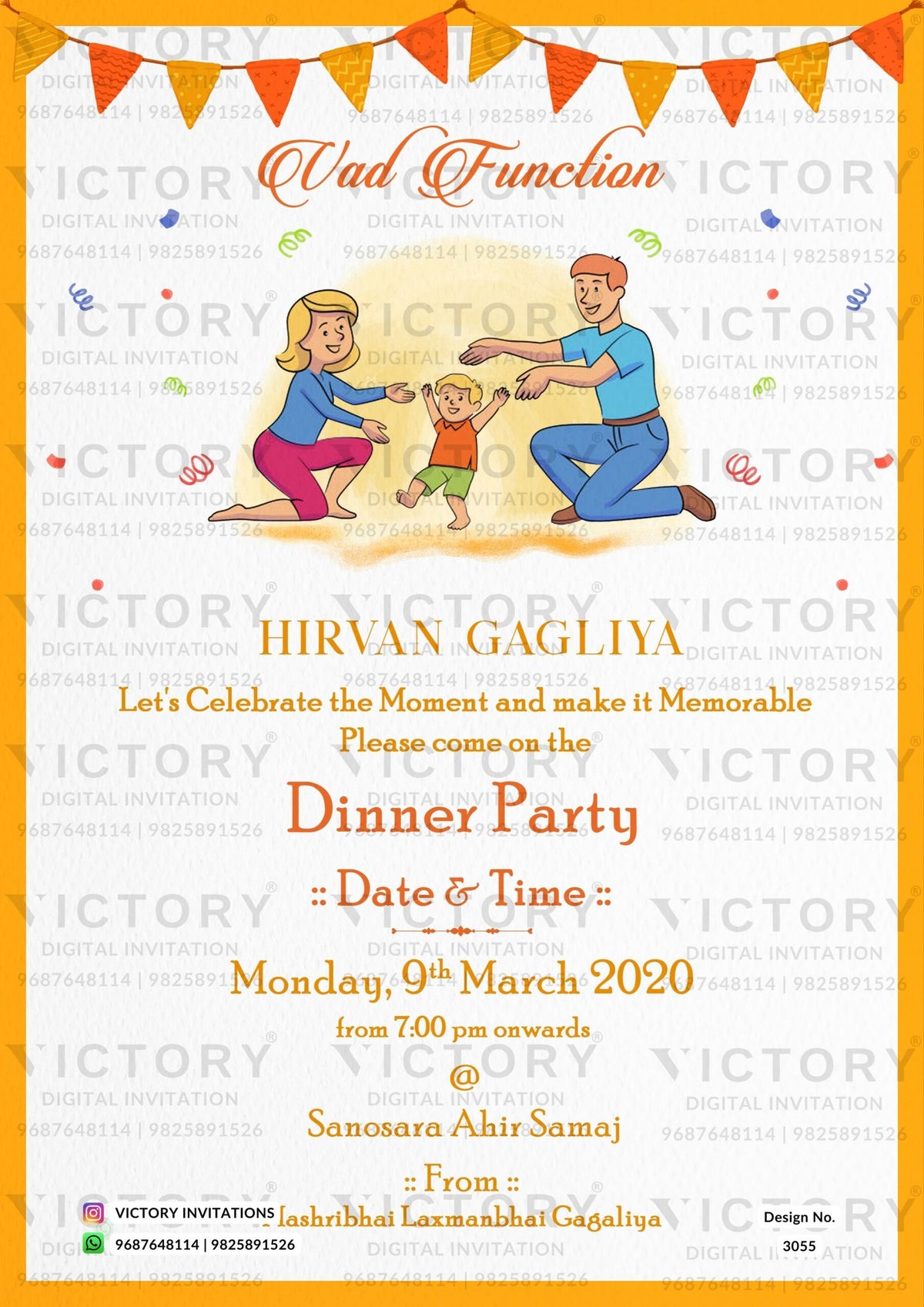 Vad Invitation Vad Ceremony invitation card in english language with doodle as minima ...