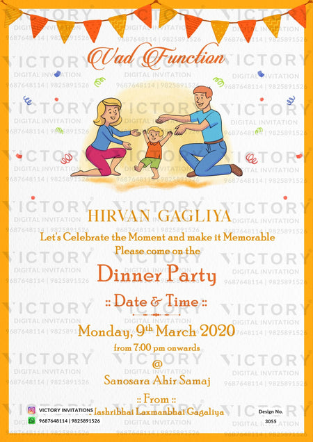 Vad Ceremony invitation card in english language with doodle as minimalistic theme design 3055
