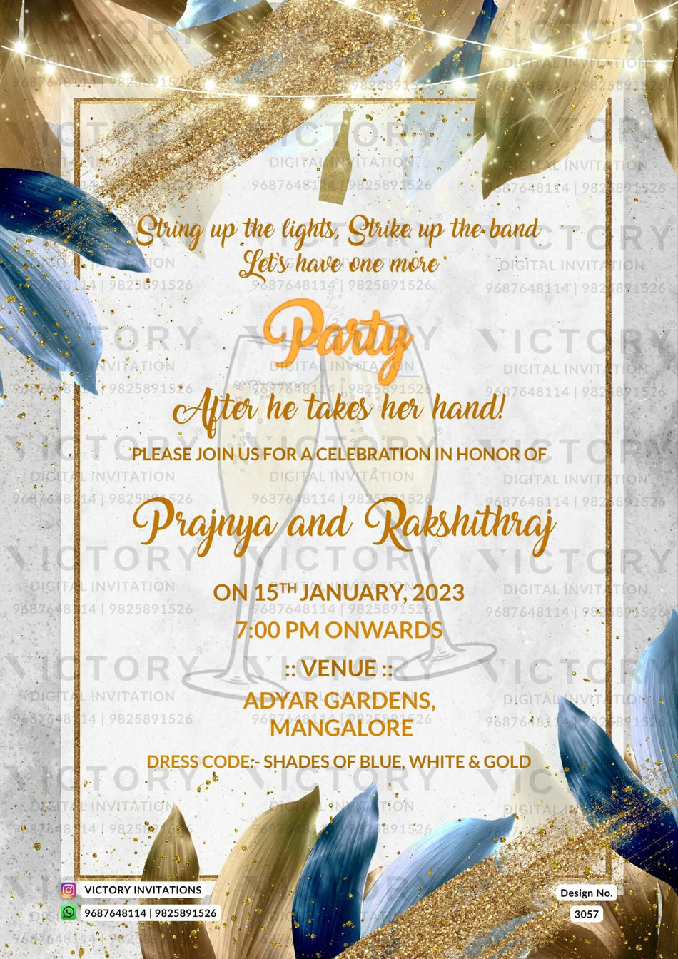 Cocktail Party invitation card in english language with glitter theme design 3057