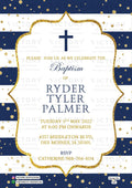 Baptism ceremony invitation card in english language with christian cross symbol. frame as glittery theme design 307