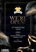 Opening invitation card in english language with leaves, ribin as minimalistic theme design 3077