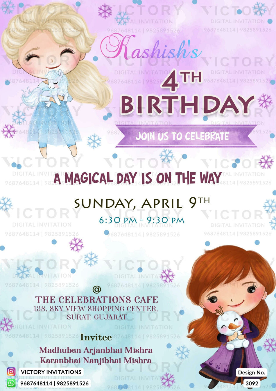 Birthday party invitation card in English language with doll theme design 3092