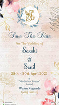 Save the Date card in english language with couple logo as floral theme design 310