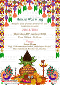 House Warming ceremony invitation card in english language with kalash as floral theme design 3103