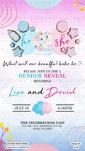Gender Reveal Party invitation card in english language with elephant, cloud as minimalistic theme design 3110