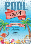 Pool Party invitation card in english language with flamingo, flowers as beach theme design 3130
