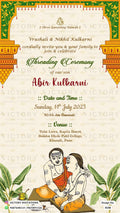 Thread ceremony invitation card in english language with doodle, leaves as traditional theme design 3136