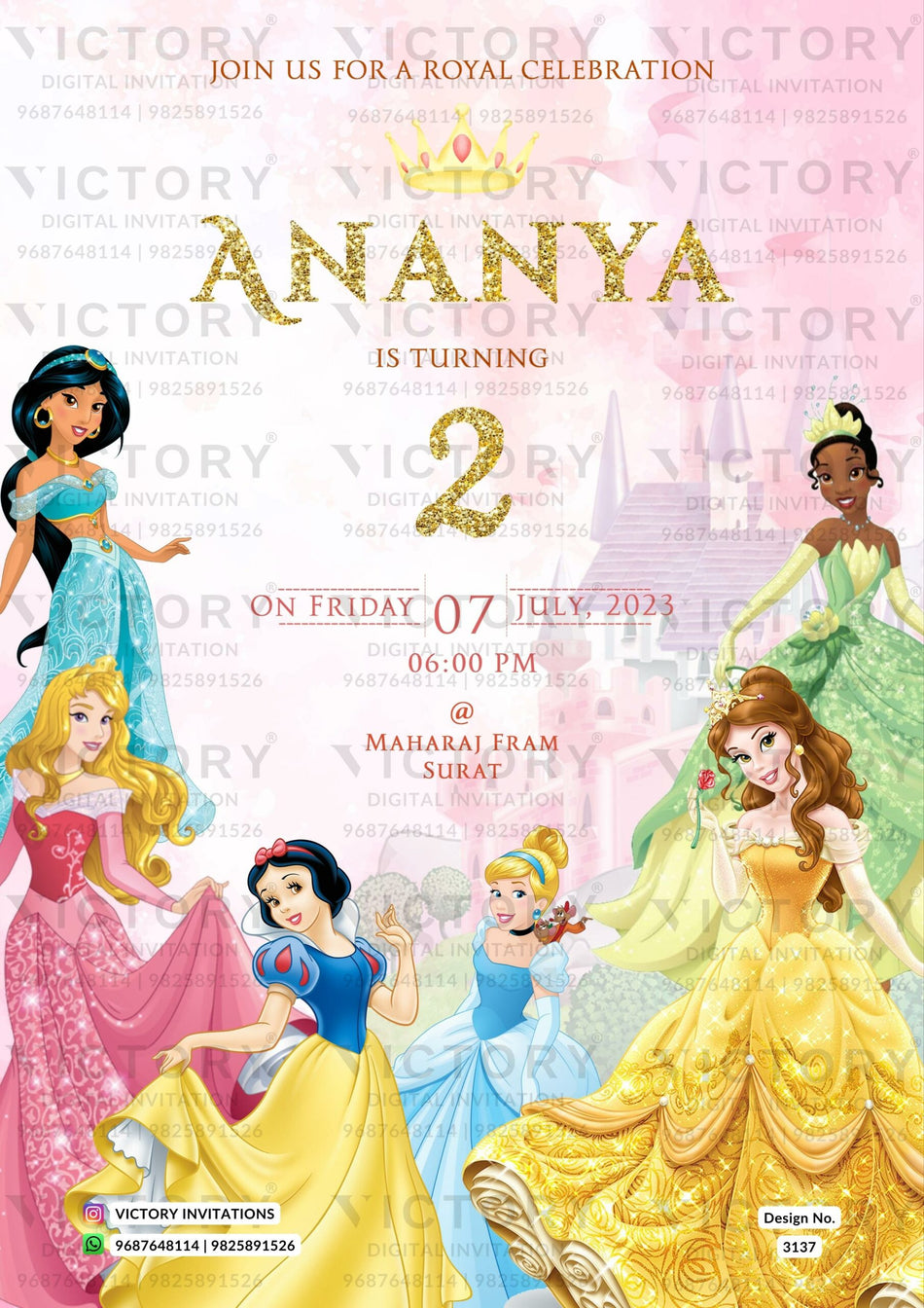 Birthday party invitation card for girl in English language with Barbie theme design 3137