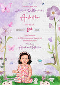 adorable baby caricature invitation card for Girl Birthday party in English language with butterfly theme design 3207