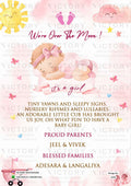 Baby Announcement invitation card in english language with baby doodle, sun as playful theme design 3229