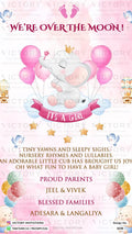 Baby Announcement invitation card in english language with elephant, birds as balloons theme design 3230