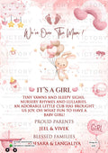 Baby Announcement invitation card in english language with cloud, rainbow, balloons as playful theme design 3233