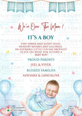 Baby Announcement invitation card in english language with baby doodle, hand as balloons theme design 3234