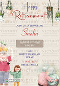 Retirement Party invitation card in english language with Doodle, flower pot as minimalistic theme design 3293