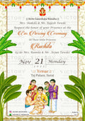 Ear Piercing ceremony invitation card in english language with marigold garland, leaves as traditional theme design 332
