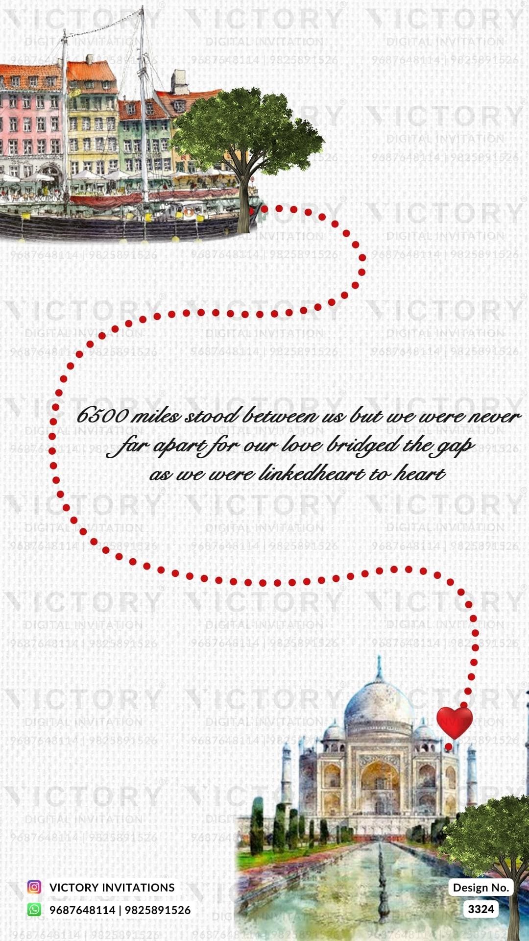 Romantic couple caricature invitation card for Save the Date in English language with calendar as love story theme design 3324