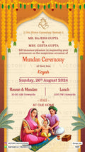 Mundan Ceremony invitation card in english language with marigold flower, doodle, arch gate as traditional theme design 3325