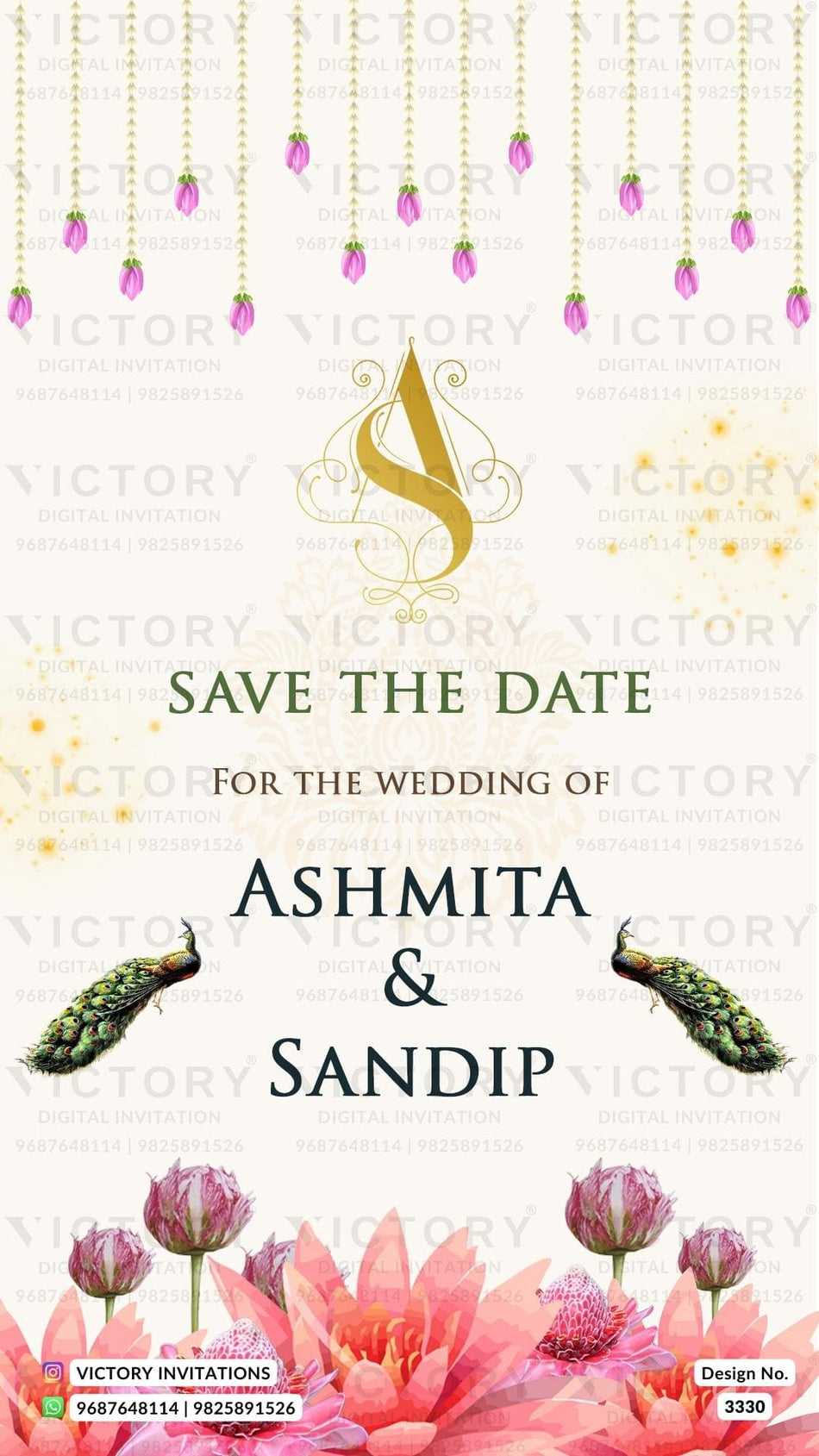 Save the Date card in english language with flowers as floral theme design 3330