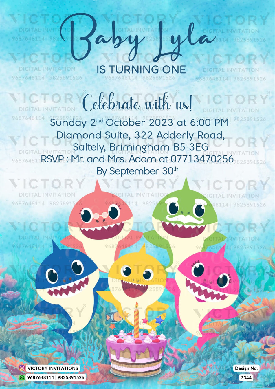 Birthday party invitation card in English language with Under the Sea theme design 3344