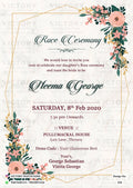 Roce ceremony invitation card in english language with flowers, frame as minimalistic theme design 336