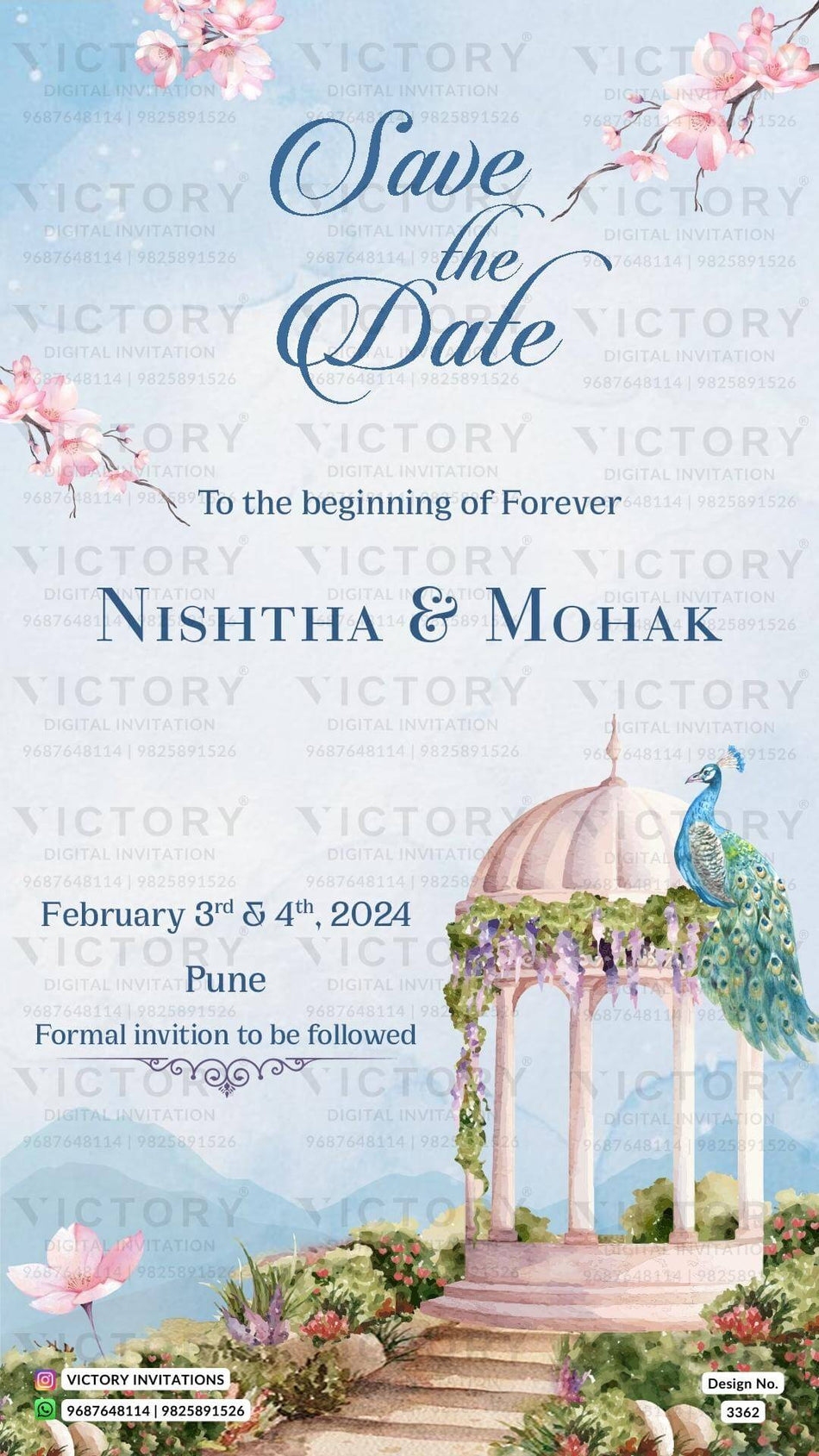 Save the Date card in english language with classic theme design 3362