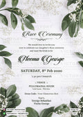 Roce ceremony invitation card in english language with green leaves as floral theme design 337