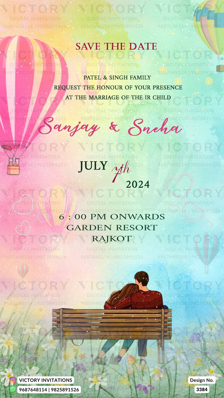 Save the Date card in english language with couple doodle as asthetic theme design 3384