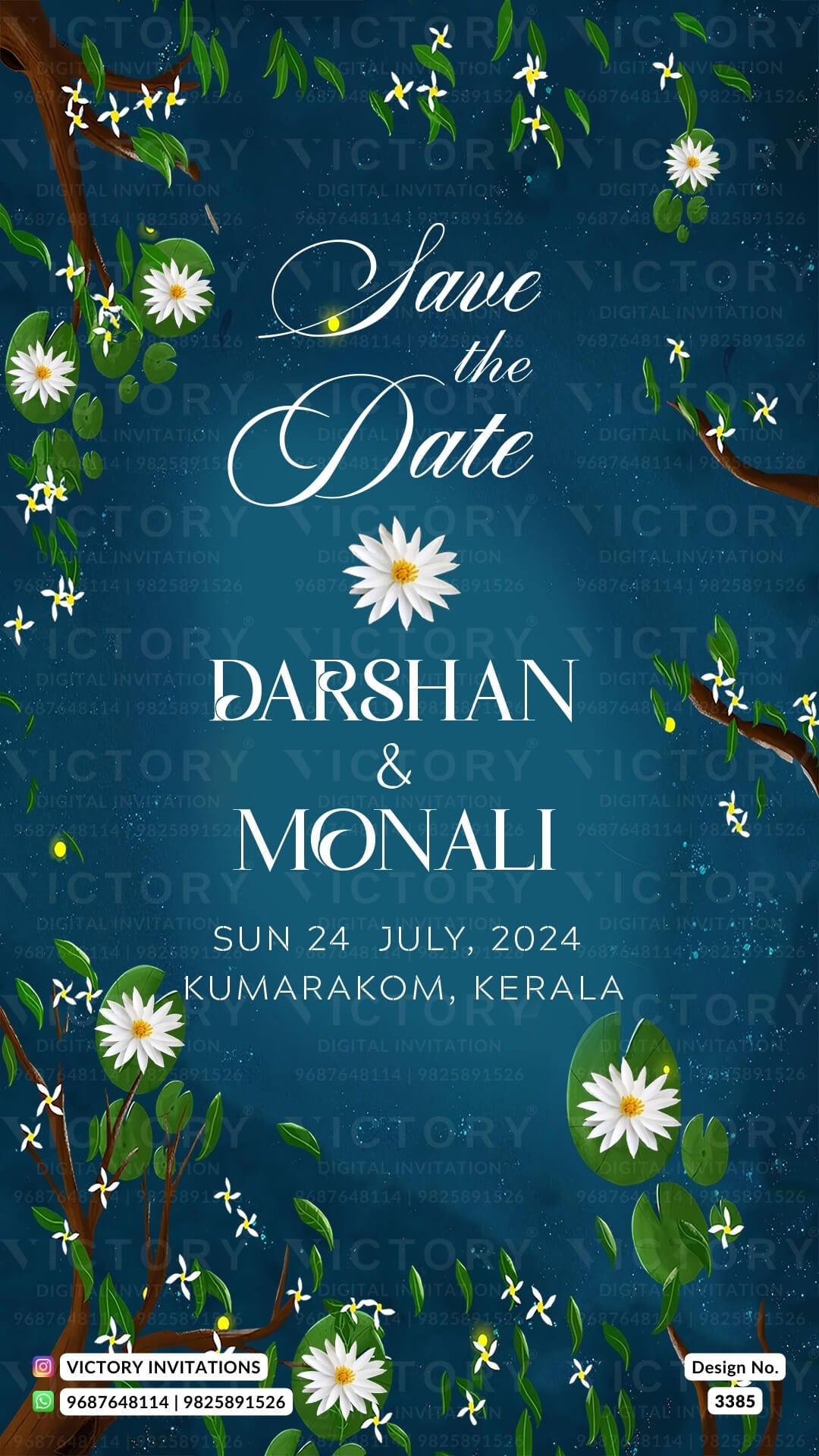 Save the Date card in english language with night theme design 3385