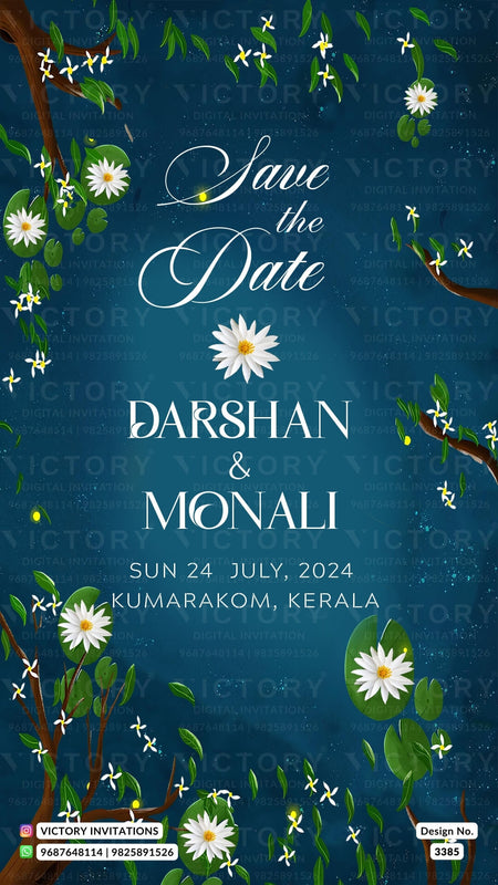 Save the Date card in english language with night theme design 3385