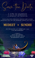 Save the Date card in english language with radha krishna theme design 3386