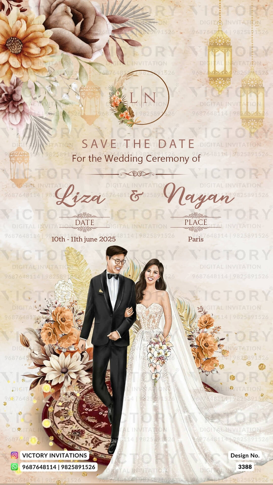 Save the Date in English language with royal theme design 3388