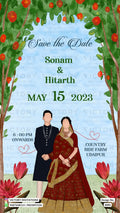 Save the Date card in english language with couple doodle as forest theme design 3391