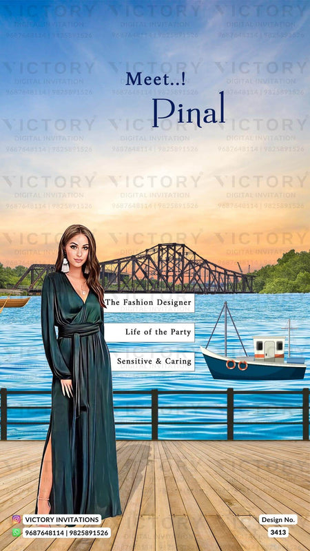 romantic couple caricature invitation card for Save the Date in English language with calendar as love story theme design 3413