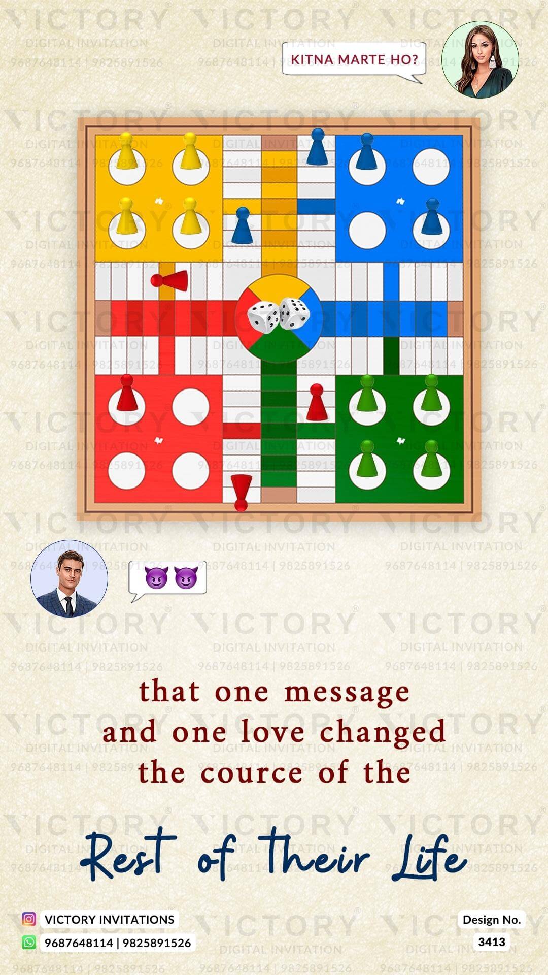 romantic couple caricature invitation card for Save the Date in English language with calendar as love story theme design 3413