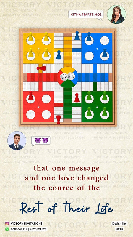 romantic couple caricature invitation card for Save the Date in English language with calendar as love story theme design 3413