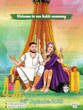 Stylish couple caricature invitation card for wedding ceremony of hindu saudi arabia family in english language with Traditional and saudi arabian theme design 3456